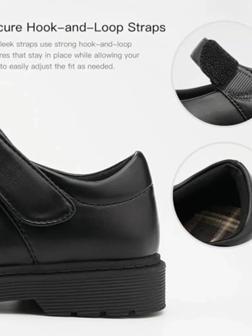 Girls School Uniform Mary Jane Flats Faux Leather Oxfords Hook and Loop